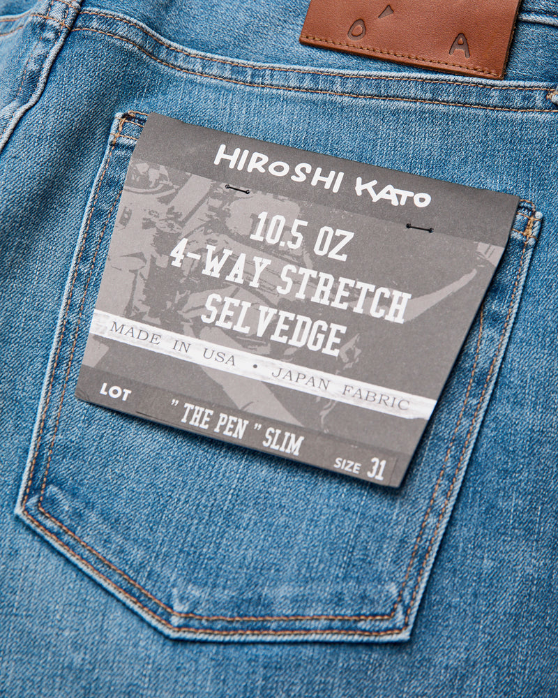 "Dennis" 10.5oz Indigo Washed Stretch Selvedge Denim - Pen Slim