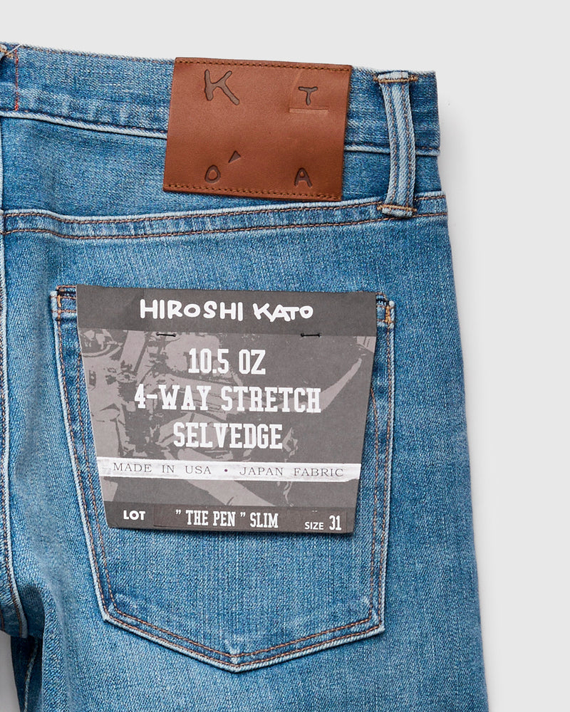 "Dennis" 10.5oz Indigo Washed Stretch Selvedge Denim - Pen Slim