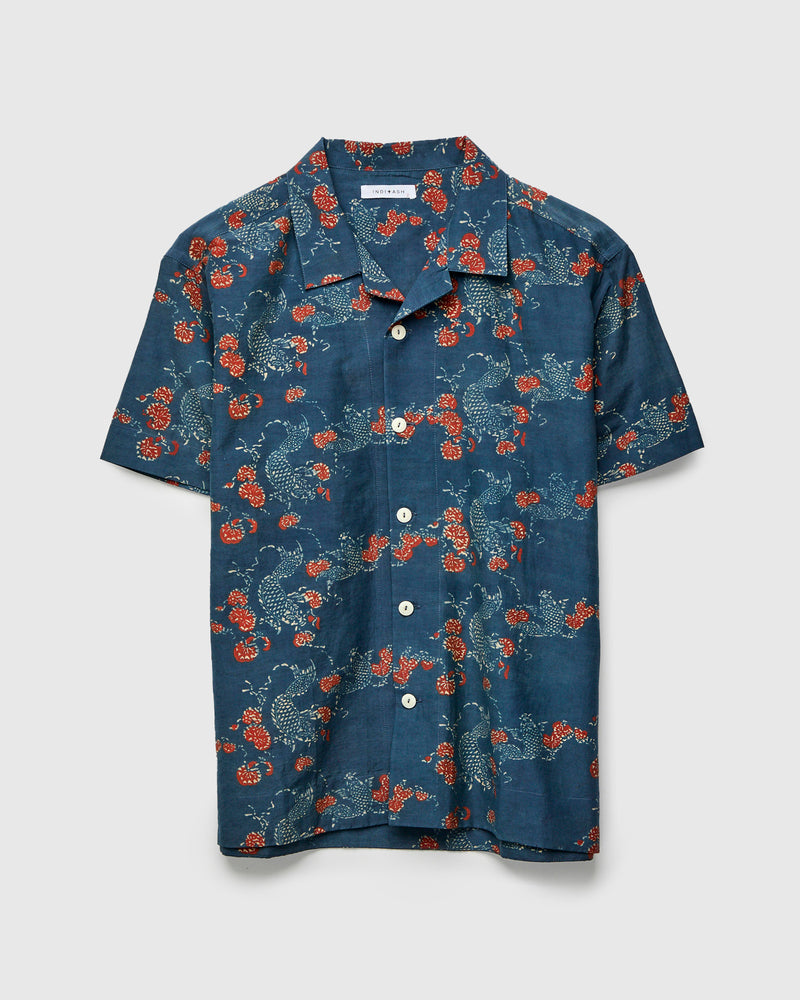 Koi Lake Camp Shirt in Indigo Madder Silk