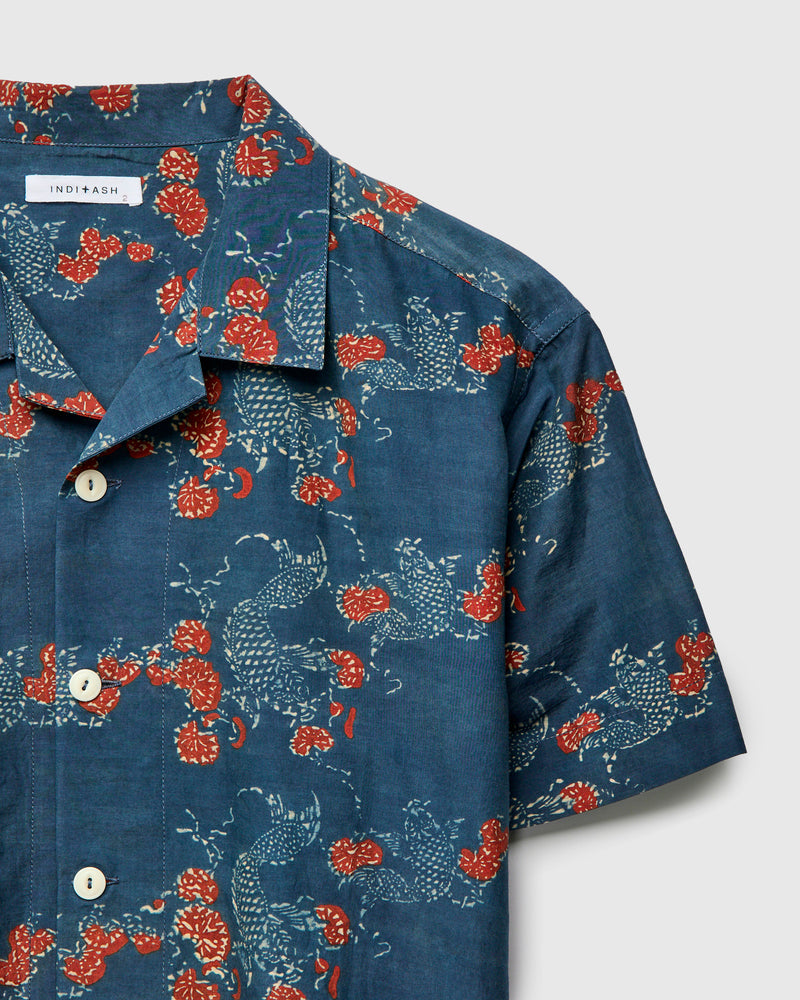 Koi Lake Camp Shirt in Indigo Madder Silk