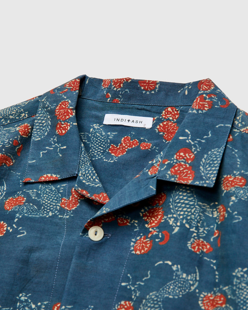 Koi Lake Camp Shirt in Indigo Madder Silk