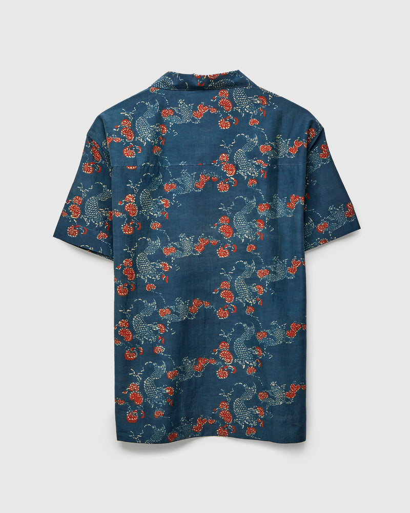 Koi Lake Camp Shirt in Indigo Madder Silk