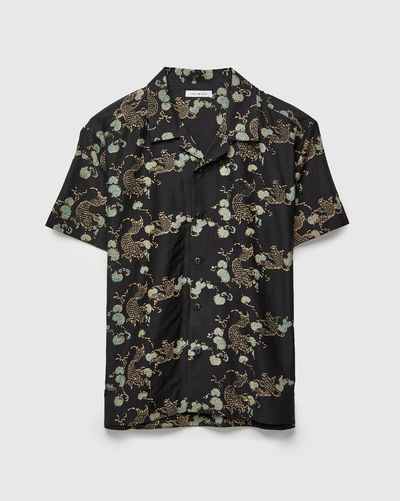 Koi Lake Camp Shirt in Iron Black Silk