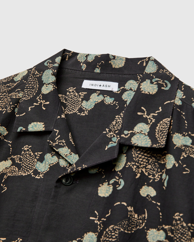 Koi Lake Camp Shirt in Iron Black Silk