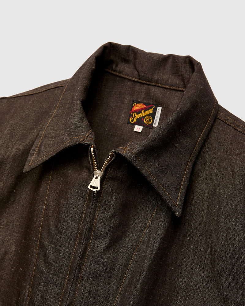 "Wildcat" Zip Jacket in 9oz Cacao Chambray