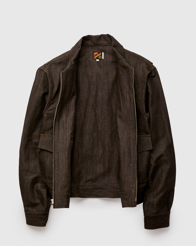 "Wildcat" Zip Jacket in 9oz Cacao Chambray