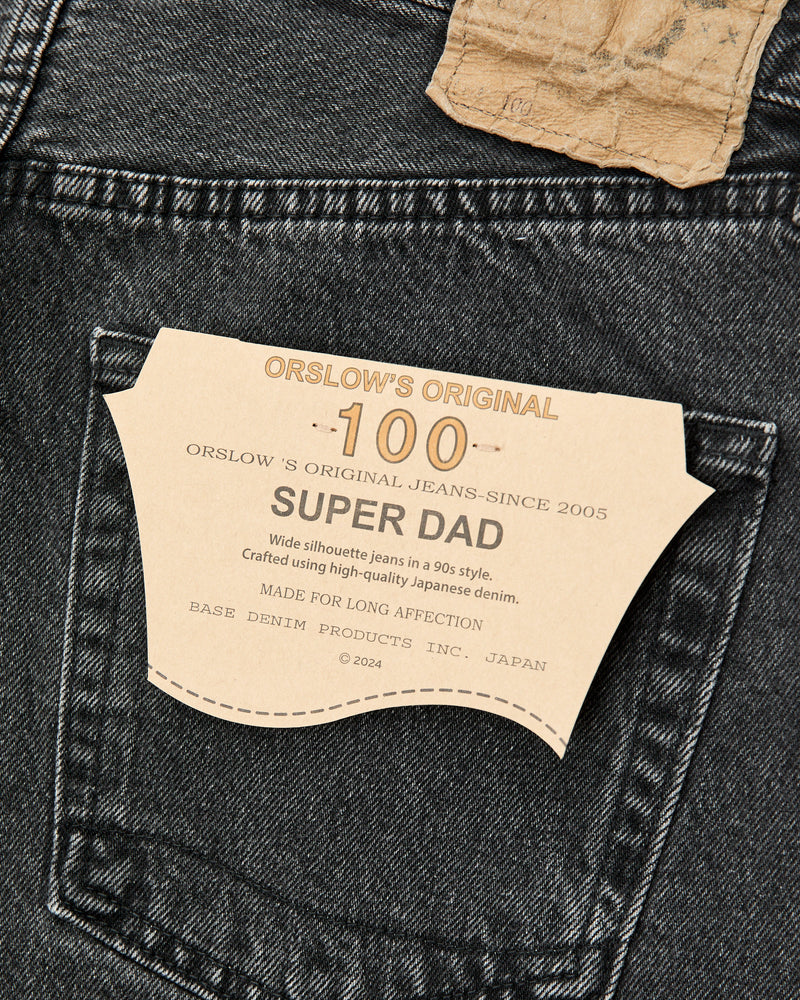 100 "Black Stone Wash" 13oz Denim - Super Dad Wide Fit