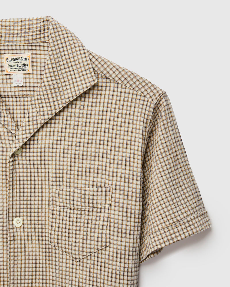 Italian Collar Shirt in Beige Check