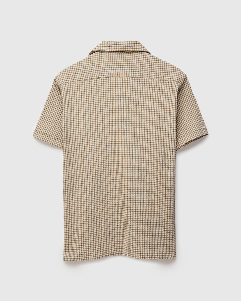 Italian Collar Shirt in Beige Check