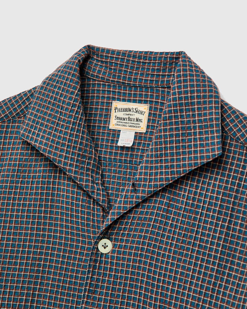 Italian Collar Shirt in Blue Check