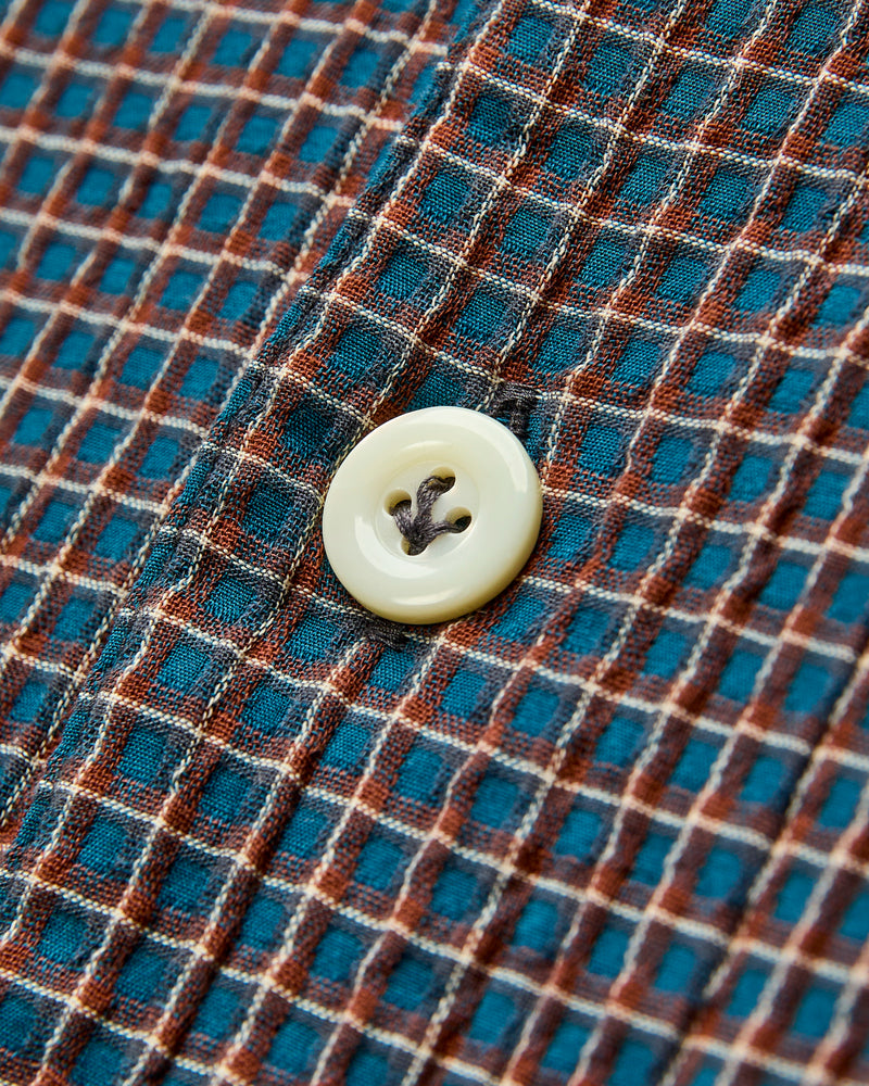 Italian Collar Shirt in Blue Check
