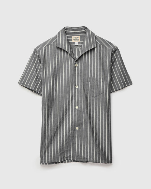 Italian Collar Shirt in Charcoal Stripe