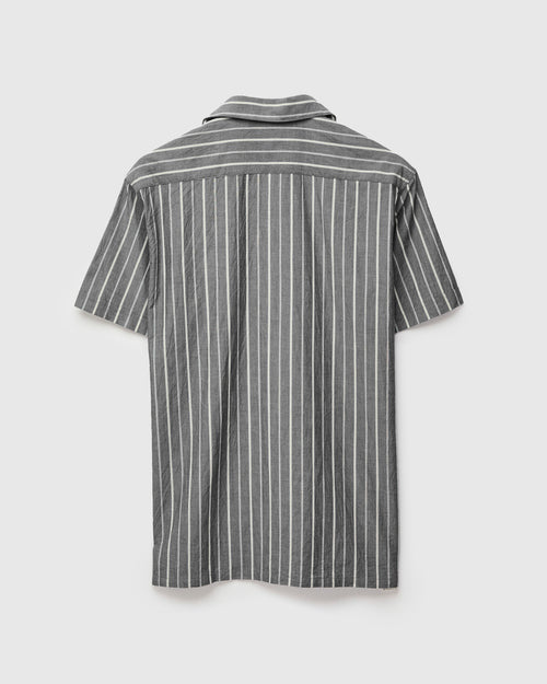 Italian Collar Shirt in Charcoal Stripe