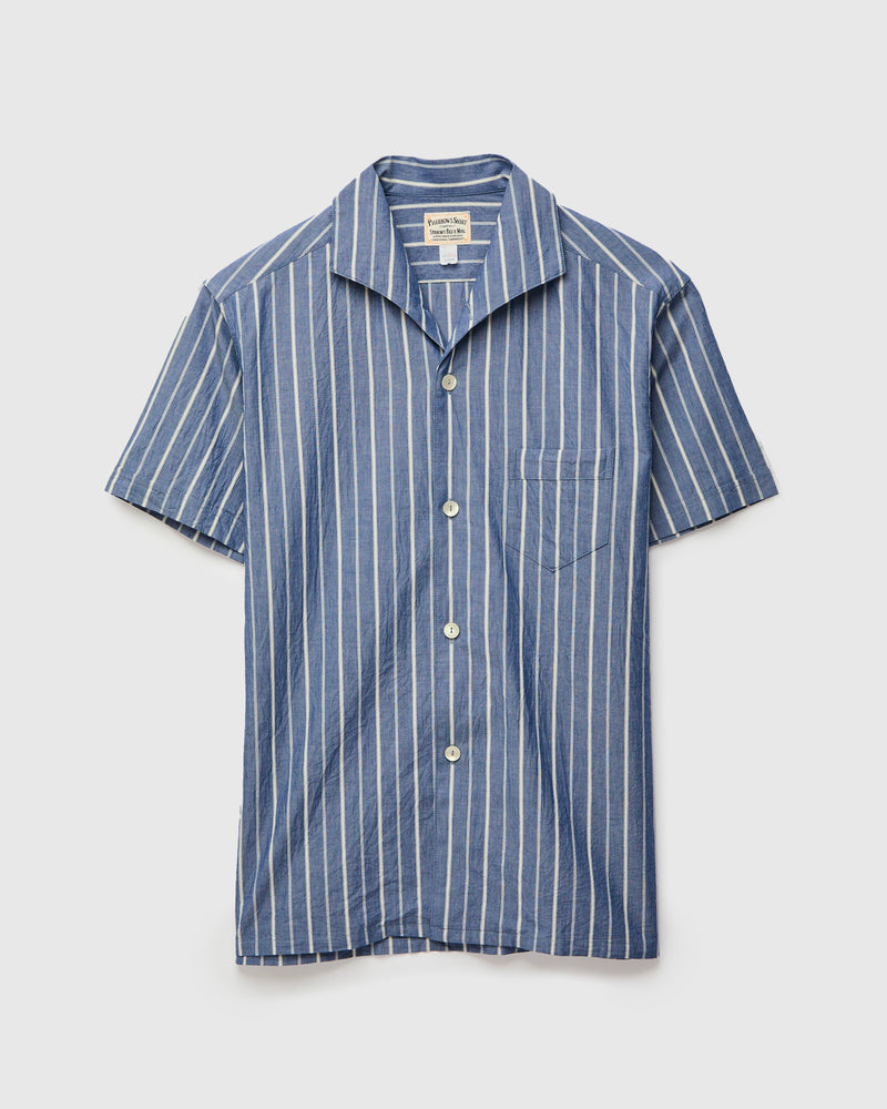 Italian Collar Shirt in Navy Stripe