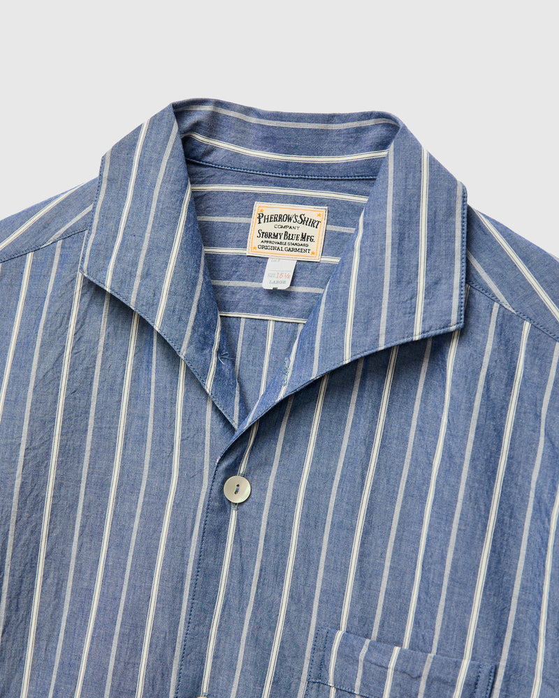 Italian Collar Shirt in Navy Stripe