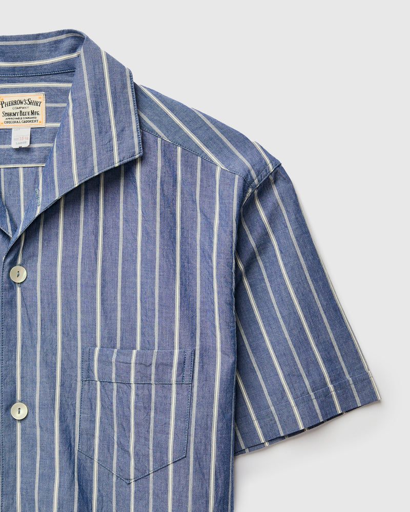 Italian Collar Shirt in Navy Stripe