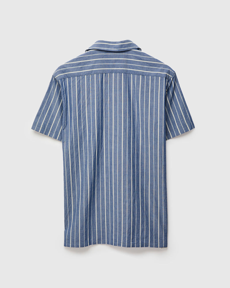 Italian Collar Shirt in Navy Stripe