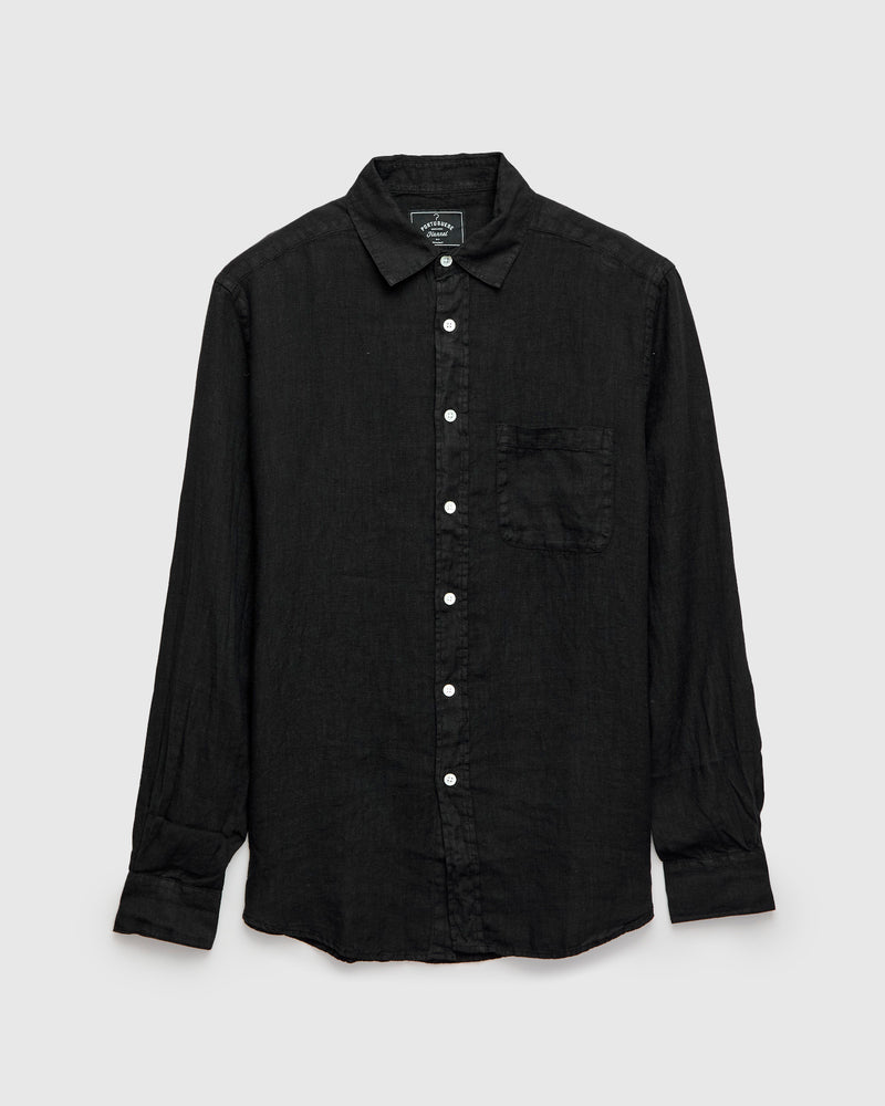 Linen Button-Up Shirt in Black