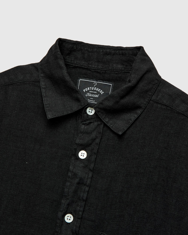 Linen Button-Up Shirt in Black