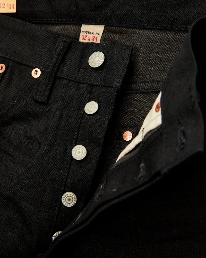 15oz Rinsed Black Selvedge Denim - Vintage 5-Pocket Full Straight Fit