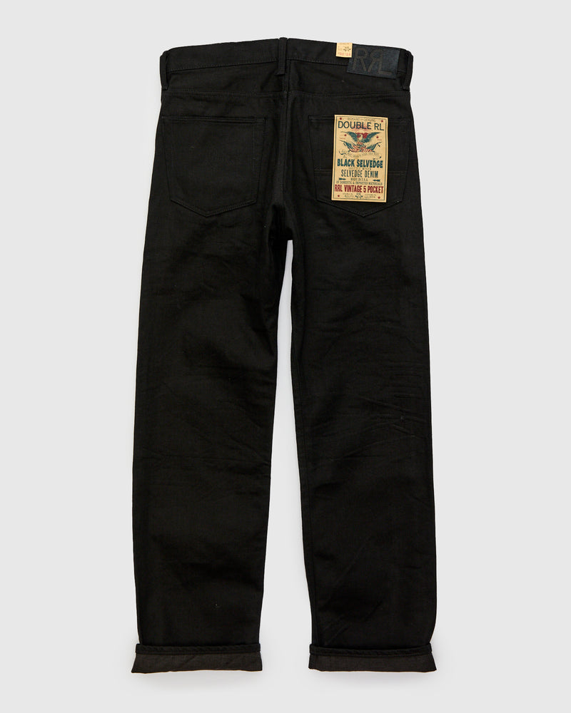 15oz Rinsed Black Selvedge Denim - Vintage 5-Pocket Full Straight Fit