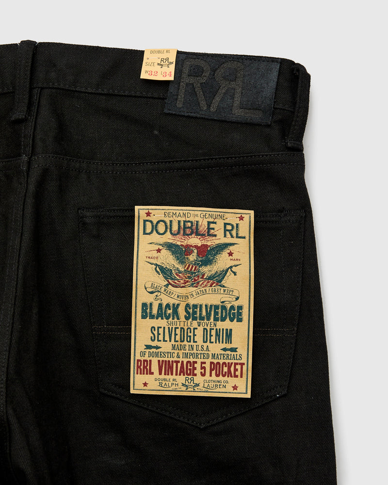15oz Rinsed Black Selvedge Denim - Vintage 5-Pocket Full Straight Fit