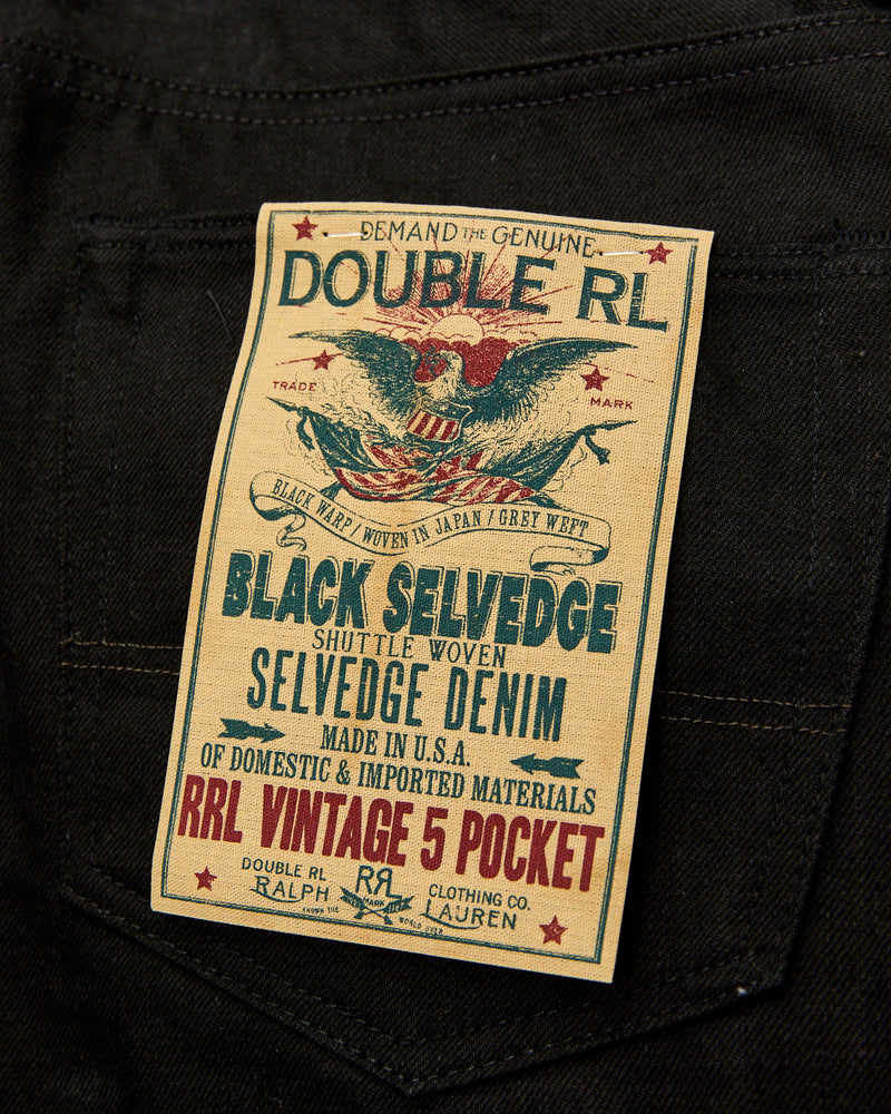 15oz Rinsed Black Selvedge Denim - Vintage 5-Pocket Full Straight Fit