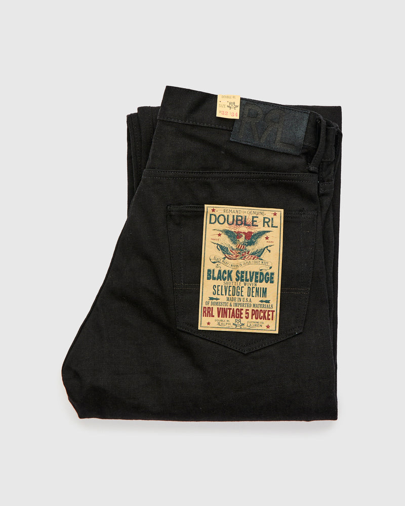 15oz Rinsed Black Selvedge Denim - Vintage 5-Pocket Full Straight Fit