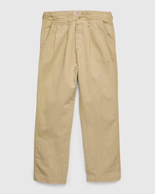 Linen Pleated Chino in Camp Khaki