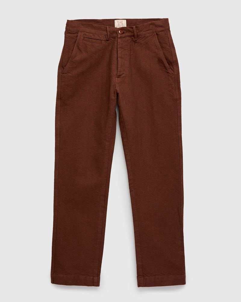 Rustic Plainweave Flat Front Chino in Chocolate Brown