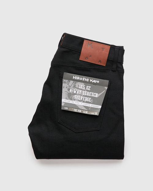 10.5oz Black Stretch Selvedge Denim - Pen Slim