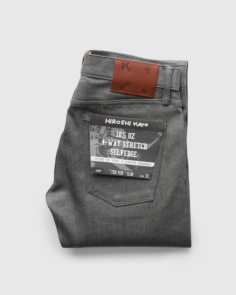10.5oz Grey Stretch Selvedge Denim - Pen Slim