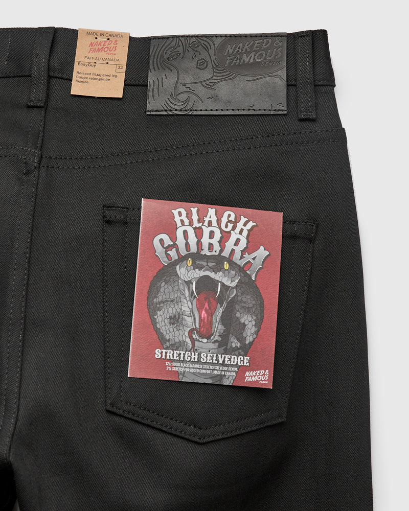 "Black Cobra Stretch" 12oz Selvedge Denim - Easy Guy Fit