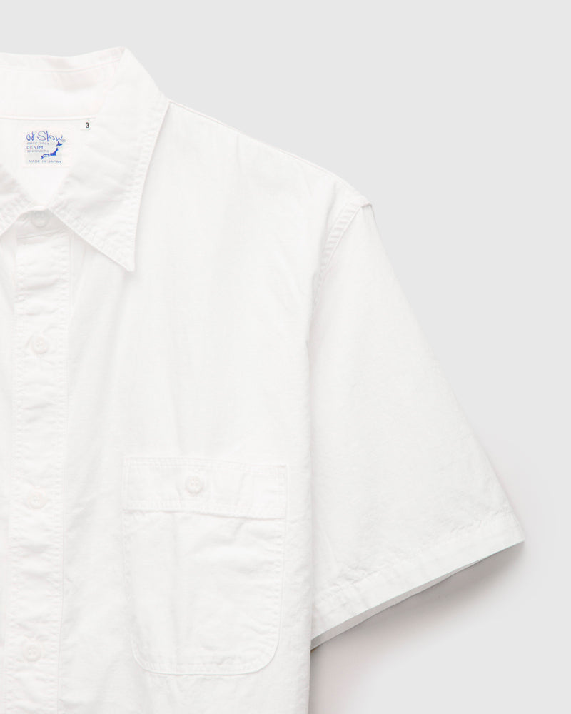 Short Sleeve Work Shirt in White Chambray