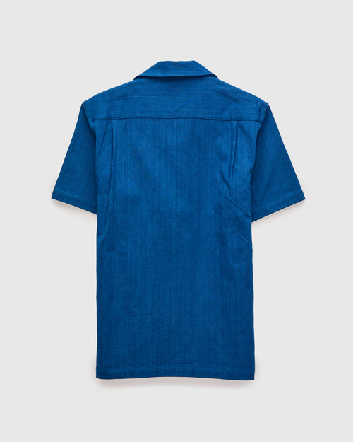 "Asagi" Herringbone Short Sleeve Shirt in Natural Indigo
