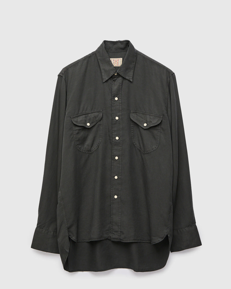 Tencel Gabardine Pearlsnap Shirt in Faded Black