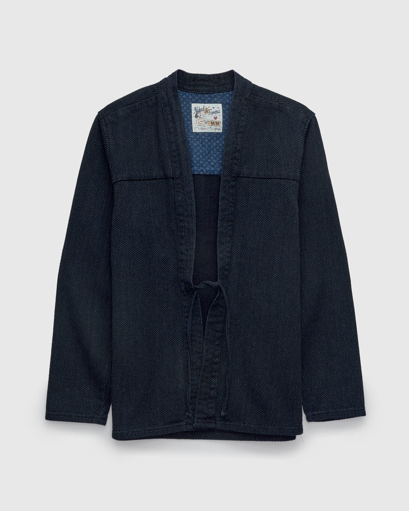"Sashiko Stitch" Kimono Shirt in Indigo