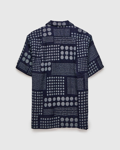 "Random Dots" Jacquard Open Collar Shirt in Indigo