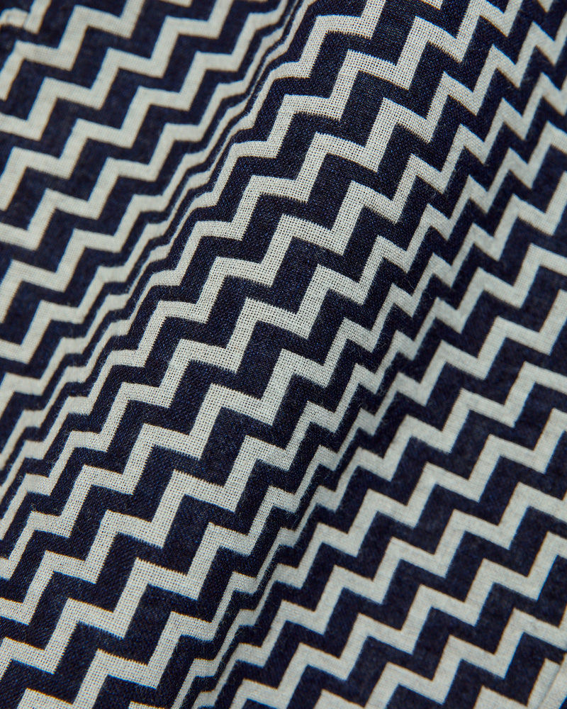 "Saw" Jacquard Open Collar Shirt in Indigo