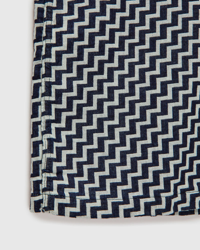 "Saw" Jacquard Open Collar Shirt in Indigo