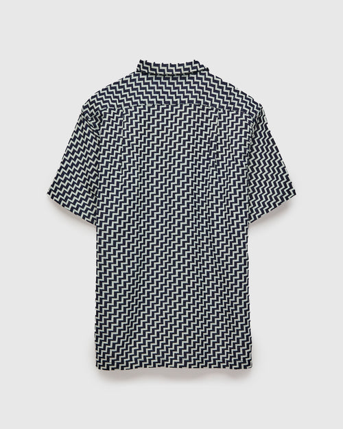 "Saw" Jacquard Open Collar Shirt in Indigo