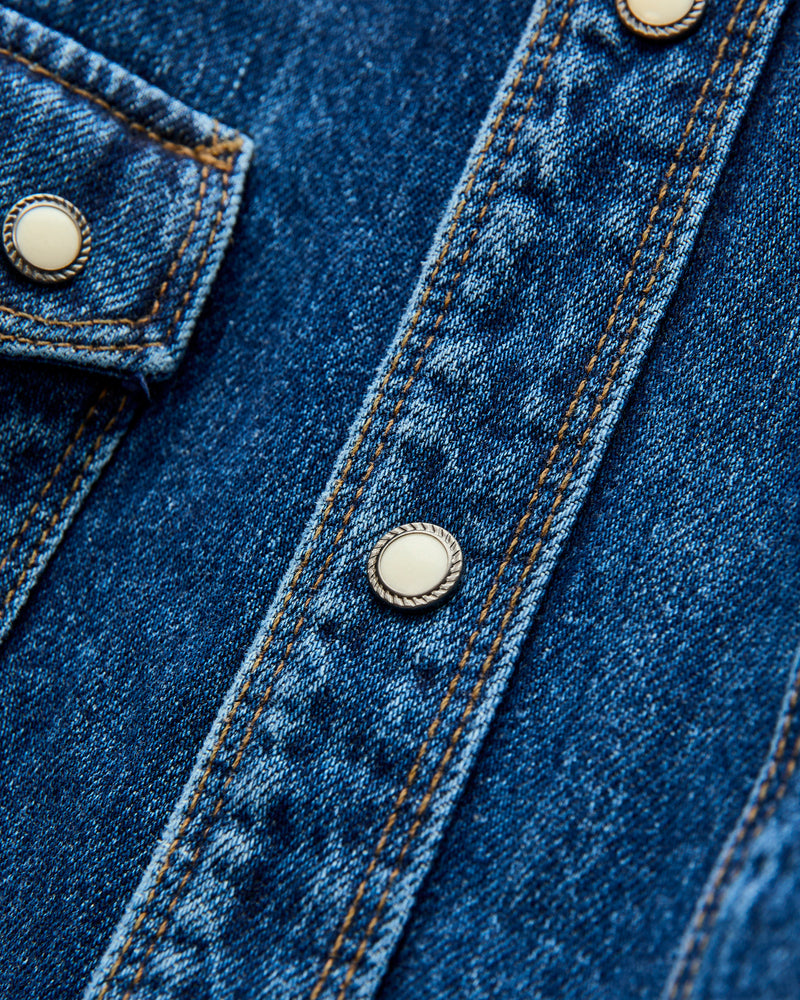 11oz Modern Western Shirt in Stonewash Indigo
