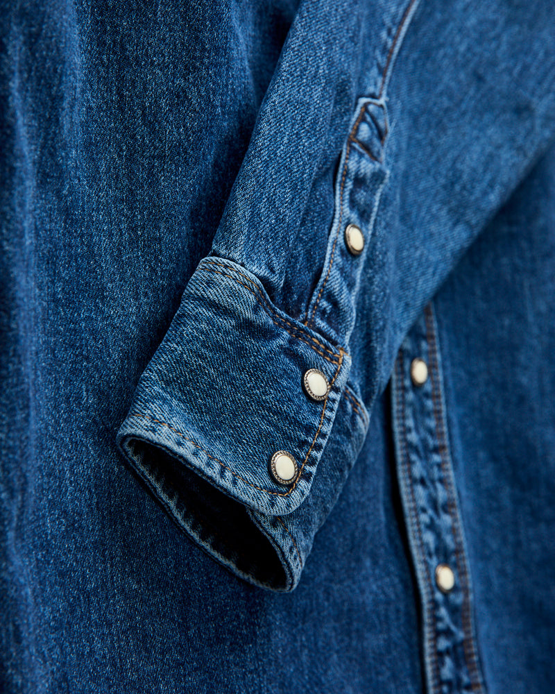 11oz Modern Western Shirt in Stonewash Indigo