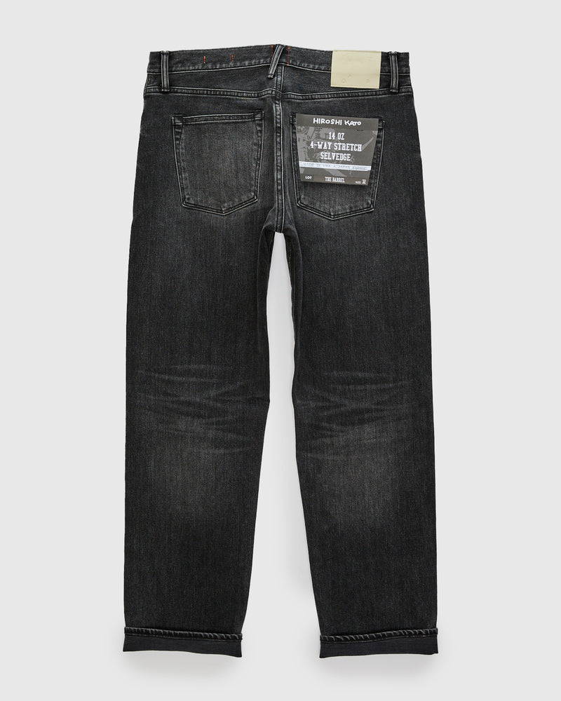 "Rick" 14oz Washed Black Stretch Selvedge Denim - Barrel Wide Straight
