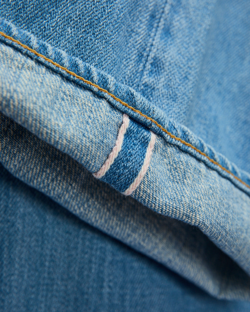 222-Kiraku-BB "Bio Bleach" 12oz Washed Selvedge Denim - Super Wide Straight Fit