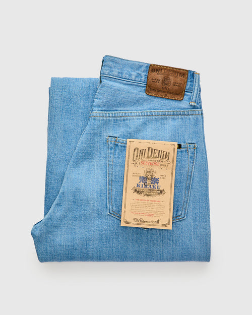 222-Kiraku-BB "Bio Bleach" 12oz Washed Selvedge Denim - Super Wide Straight Fit