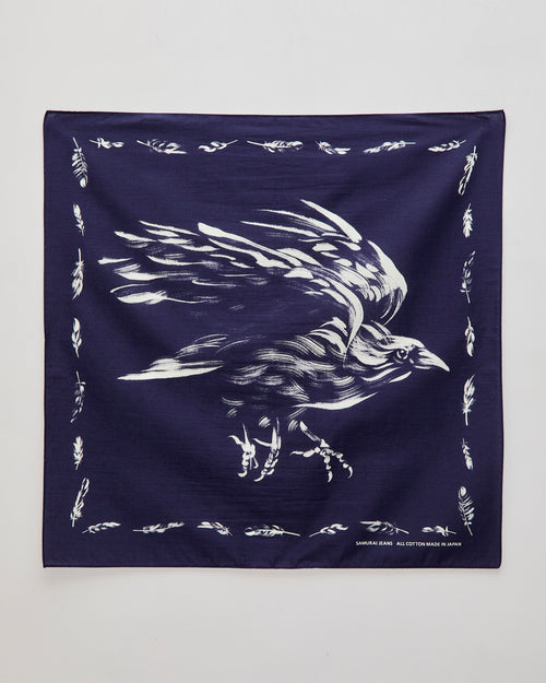 "Yatagarasu" Selvedge Bandana in Blue