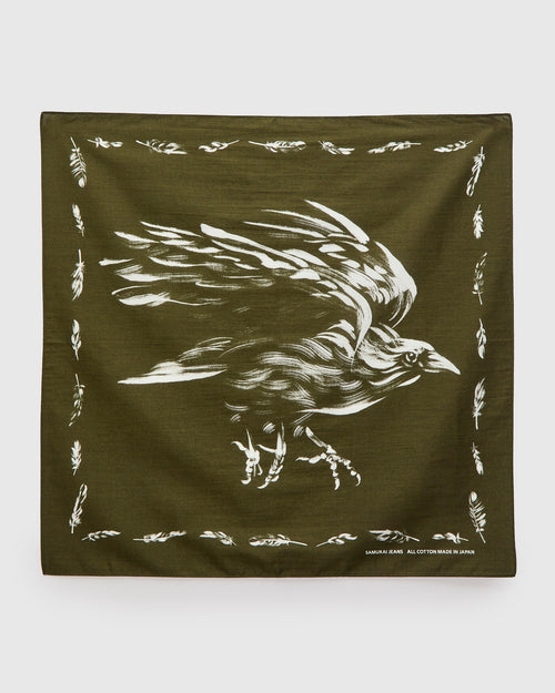 "Yatagarasu" Selvedge Bandana in Olive