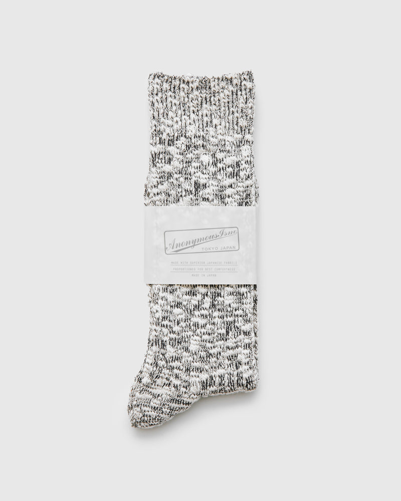 Light Slub Crew Sock in Black