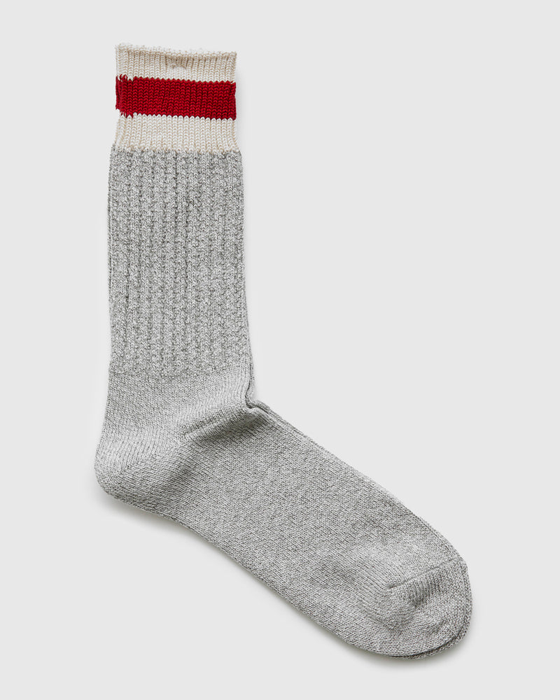 Cabin Stripe Crew Sock in Light Grey